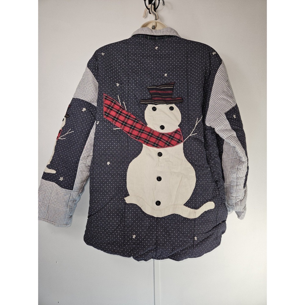 Vintage Patch Magic SZ S Handmade Quilted Reversible Jacket Snowman Houses Artsy - Picture 5 of 10